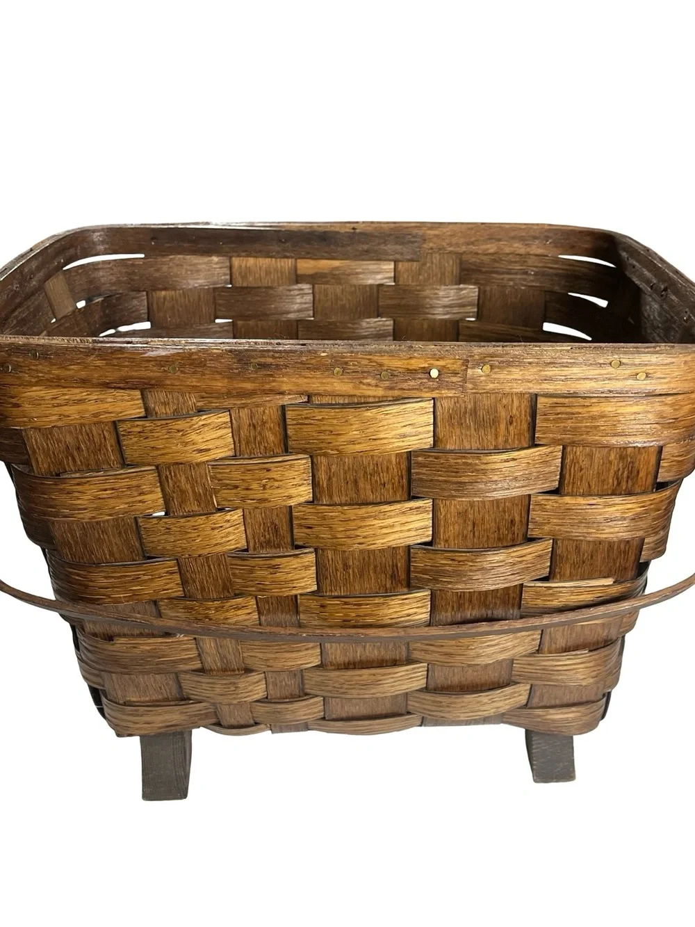 Basketville Putney Vermont Woven Wood Basket Brass Eagle Footed Magazine Carrier